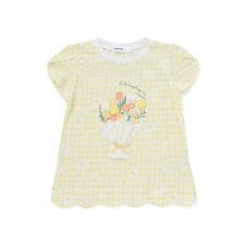 【お揃い】花モチーフ付き裾スカラップ天竺半袖Tシャツ(80~130cm)