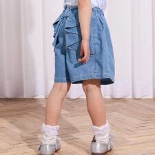 デニム&ツイルバックフリルリボンショートパンツ(90~130cm)