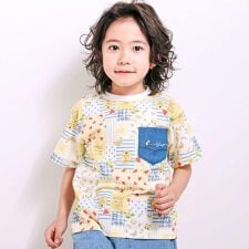 総柄プリント胸ポケット刺しゅう半袖Tシャツ(80~130cm)