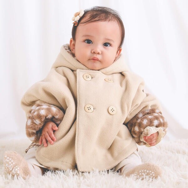 pamie シープコート ベビー上着 フード付きPコート風フリースマントベビー(50~90cm) | スラップ