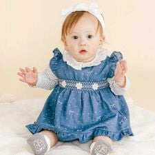 スラップスリップ ベビー(SLAP SLIP BABY)の花レースつきスモッキングワンピース+ブルマ2点セットベビー(70~80cm)