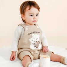 スラップスリップ ベビー(SLAP SLIP BABY)の【お揃い】パッチ刺しゅうポコポコアニマル柄サロペット+プリントボディミニ2点セットベビー(70~80