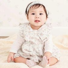 スラップスリップ ベビー(SLAP SLIP BABY)の花柄無地コーデュロイ肩フリルリボンモチーフワンピース+ブルマセットアップベビー(70~80cm)