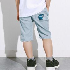 6分丈ロゴパッチワークリネン調ストレッチパンツ(110~160cm)