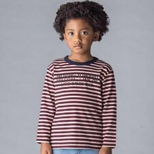 ボーダー＆ロゴプリント長袖Tシャツ(100~160cm)