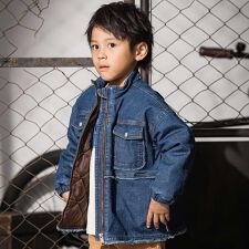 フリンジストレッチデニム中綿キルトジャケット(110~160cm)