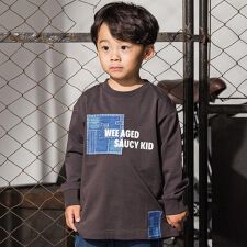 デニム風プリントバスク天竺BIGTシャツ(110~160cm)