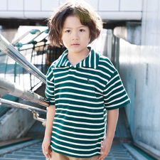 スキッパーネック ボーダープレッピーBIGポロシャツ(100~160cm)