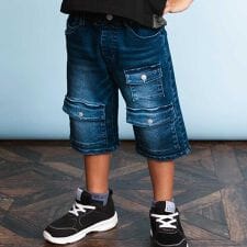 【接触冷感】6分丈 フラップポケット ストレッチデニムパンツ(110~160cm)