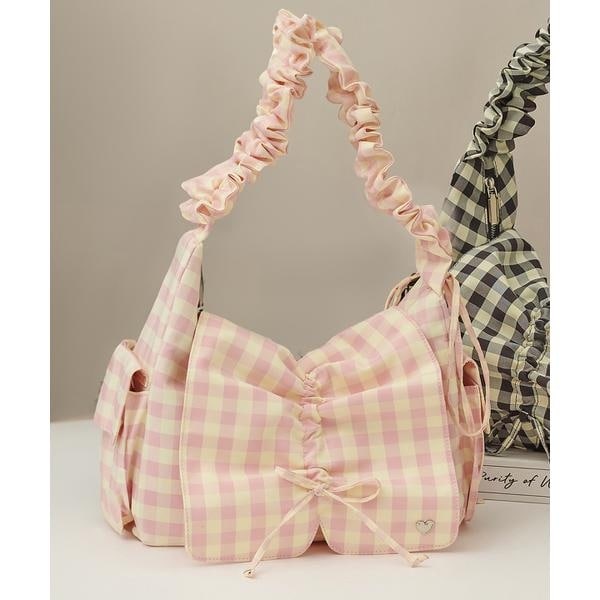 ギンガムチェック リボンギャザーショルダーバッグ | アンドシュエット
