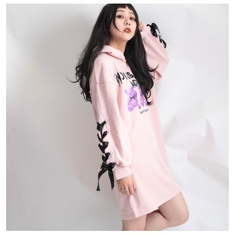 Ll 5l くまプリント裾レースアップチュニックミニワンピース 大きいサイズ レディース 冬服 ゴールドジャパン Goldjapan Bai 0021 ファッション通販 マルイウェブチャネル