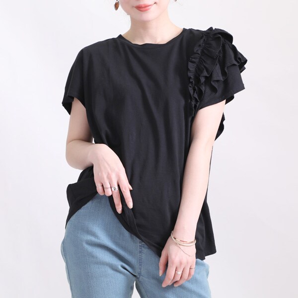 LL-4L】 片袖フリルTシャツ 大きいサイズ レディース トップス T