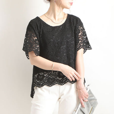 Ll 5l 配色レース ブラウス レース 大きいサイズ レディース トップス ブラウス 半袖 ゴールドジャパン Goldjapan Maru 6455 ファッション通販 マルイウェブチャネル