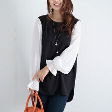 【大きいサイズ】フェイクレイヤード異素材ブラウス 大きいサイズ レディース トップス シャツ 異素材