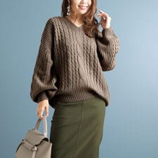 ゴールドジャパン(GOLDJAPAN)の【大きいサイズ】ケーブル編みVネックニットプルオーバー 大きいサイズ レディース トップス ニット