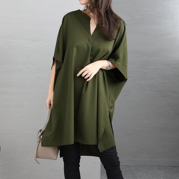 【大きいサイズ】 後編み上げ半袖シャツチュニック 大きいサイズ レディース チュニック 半袖 ロング