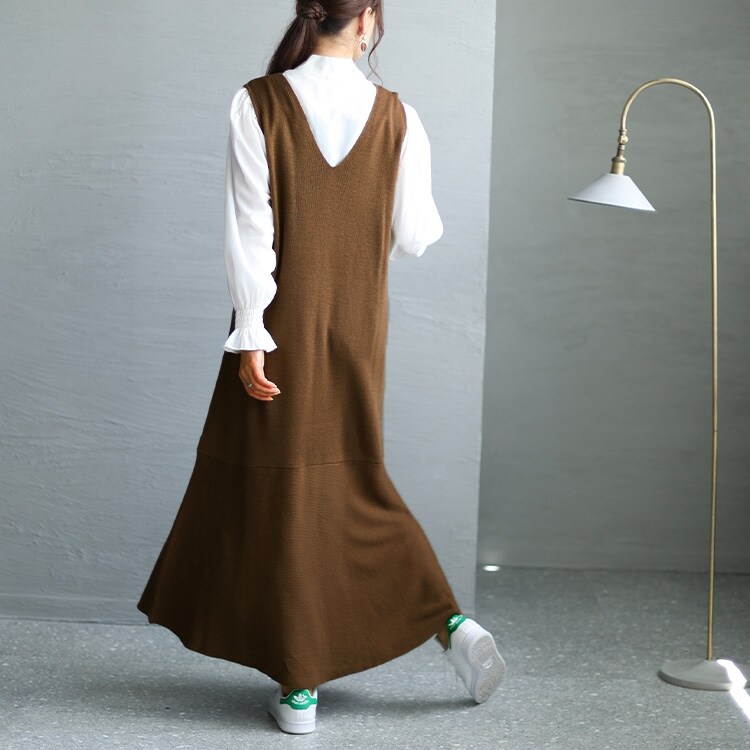 大きいサイズ】 ボウタイブラウス＆ニットワンピースセット