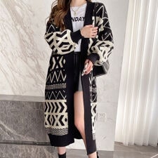 【大きいサイズ】 幾何学柄ニットコーディガン 大きいサイズ レディース アウター カーディガン 長袖