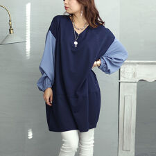 【大きいサイズ】 異素材バイカラー切り替えコクーンチュニック 大きいサイズ レディース チュニック