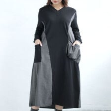 【大きいサイズ】 Vネックバイカラーワンピース 大きいサイズ レディース ワンピース ロング 長袖