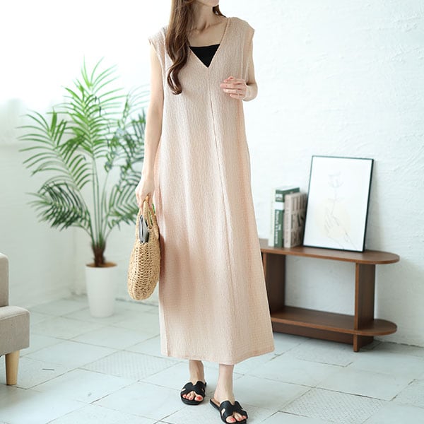 カナ ベルスリーブ前後2wayワンピース ノースリーブ ブラウン 美品