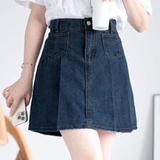 【大きいサイズ】 パンツ裏地付きプリーツデニムミニスカート 大きいサイズ レディース ボトムス 春服