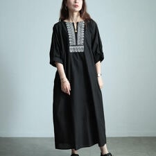 【大きいサイズ】 エスニック刺繍キーネックインド綿ワンピース 大きいサイズ レディース ワンピース
