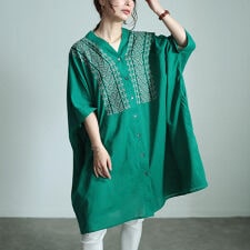 【大きいサイズ】 エスニック刺繍Vネックインド綿チュニック 大きいサイズ レディース チュニック 夏