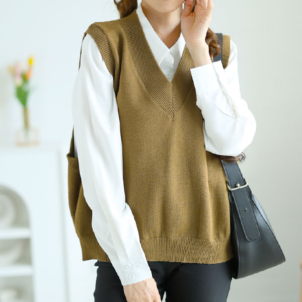   ストライプ長袖シャツとベストセット 3L fkc396.jpg