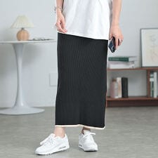 ゴールドジャパン(GOLDJAPAN)の【大きいサイズ】 配色リブニットナロースカート 大きいサイズ レディース スカート ボトムス ロング