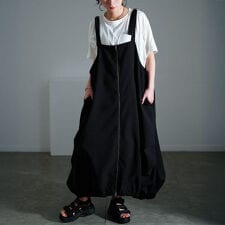 【大きいサイズ】 フロントZIPバルーンジャンパースカート 大きいサイズ レディース ワンピース 春