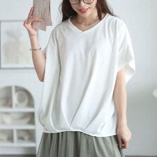 【大きいサイズ】 Vネックタケノコタックカットソー 大きいサイズ レディース トップス カットソー