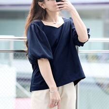 【大きいサイズ】 シフォンバルーンスリーブプルオーバー 大きいサイズ レディース トップス 5分袖