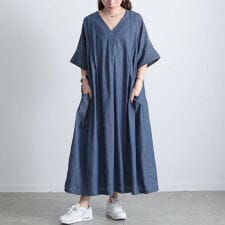 【大きいサイズ】 コットンシャンブレータックワンピース 大きいサイズ レディース ワンピース ロング