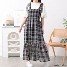【大きいサイズ】 チェック柄肩リボンワンピース 大きいサイズ レディース ワンピース ロング リボン