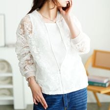 【大きいサイズ】 花柄レースZIPブルゾン 大きいサイズ レディース アウター ジャケット 花柄 春