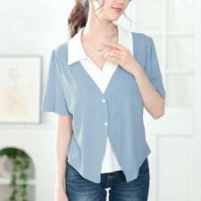 ゴールドジャパン(GOLDJAPAN)の【大きいサイズ】 カーディガンレイヤード風リブカットソー 大きいサイズ レディース トップス 半袖