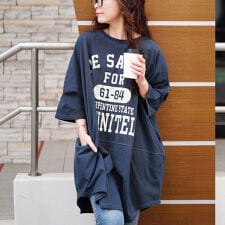 【大きいサイズ】 ロゴプリントコットンチュニックTシャツ 大きいサイズ レディース チュニック ロゴ