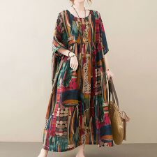 【大きいサイズ】 マルチカラーコットンワンピース 大きいサイズ レディース ワンピース ロング 春服