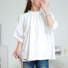 【大きいサイズ】 スタンドカラーパプスリーブブラウス 大きいサイズ レディース トップス ブラウス