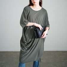 【大きいサイズ】 接触冷感アシンメトリー変形チュニック 大きいサイズ レディース チュニック 5分袖