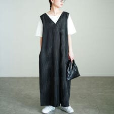 【大きいサイズ】 ストライプワイドサロペットパンツ 大きいサイズ レディース サロペット ワイド 夏