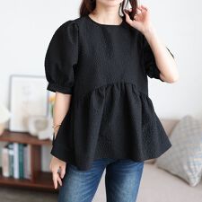 【大きいサイズ】 ポコポコパプスリーブペプラムブラウス 大きいサイズ レディース トップス ブラウス