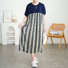 【大きいサイズ】 小花柄切り替えワンピース 大きいサイズ レディース ワンピース 半袖 ロング 花柄