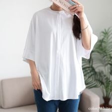 【大きいサイズ】 接触冷感バンドカラードルマンプルオーバー 大きいサイズ レディース トップス 半袖