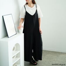 ゴールドジャパン(GOLDJAPAN)の【大きいサイズ】 ランダムプリーツワイドサロペット＆Tシャツ2点セット 大きいサイズ レディース 夏
