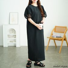 【大きいサイズ】 シアー切り替えパフスリーブ麻調ワンピース 大きいサイズ レディース ワンピース 夏