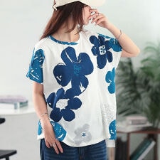 【大きいサイズ】 接触冷感大花柄コットンTシャツ 大きいサイズ レディース トップス Tシャツ 半袖