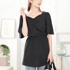 【大きいサイズ】 楊柳ハートネックぺプラムチュニック 大きいサイズ レディース チュニック ロング