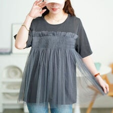 【大きいサイズ】 チュールビスチェドッキングニット 大きいサイズ レディース トップス ニット 半袖